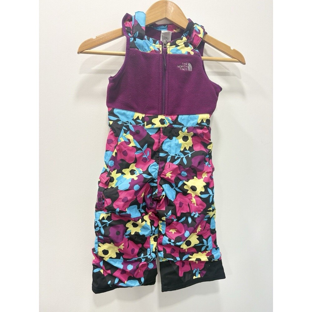 The North Face Toddler Girls Snowdrift Bib Snow Pants 2T HyVent Floral Purple NW